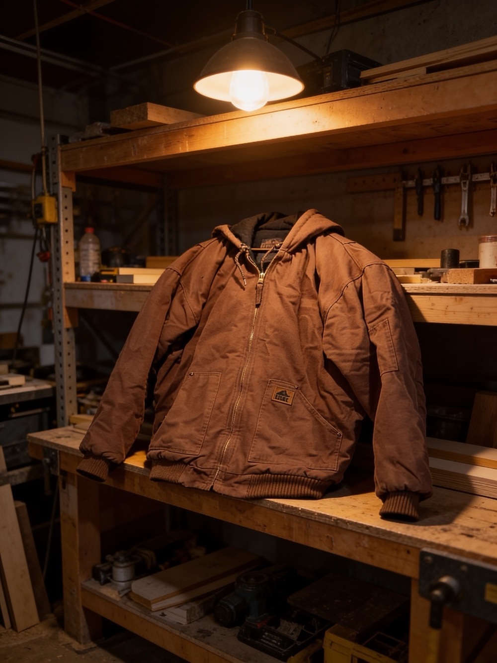Old Mill Men's Brown Hooded Work Puffer Jacket